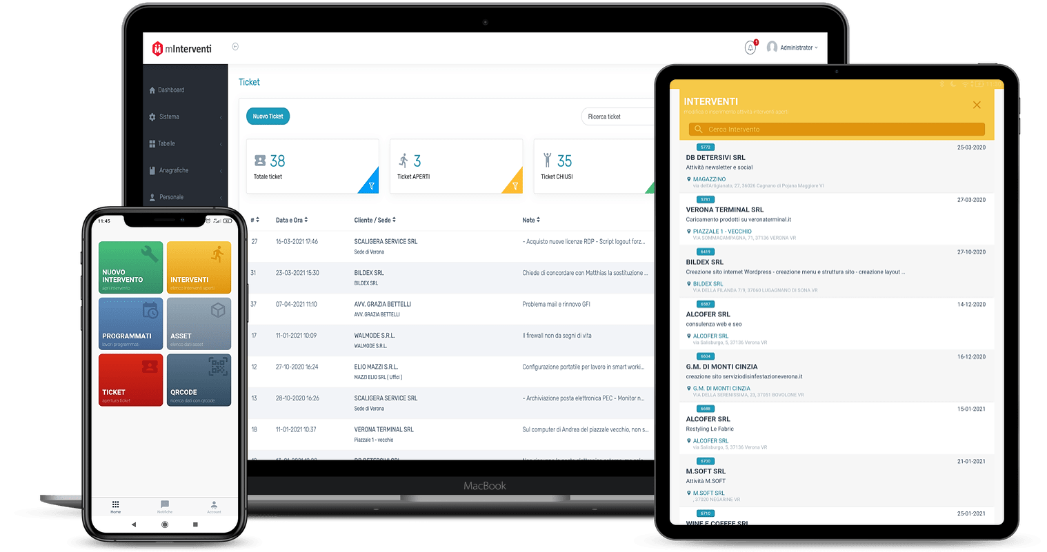 Schermata di minterventi contenente una lista di interventi.